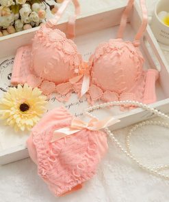 Women Push Up Bra Set Girl Floral Lace Underwear Set Underwire Brassiere