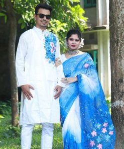 New Hand Printed Exclusive Design Combo Couple Set saree and panjabi for Men & Women