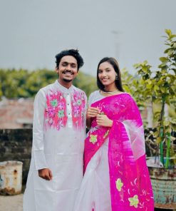 New Hand Printed Exclusive Design Combo Couple Set saree and punjabi for Men & Women