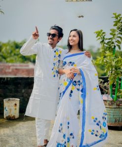 New Hand Printed Exclusive Design Combo Couple Set saree and punjabi for Men & Women