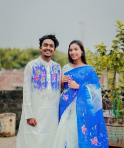 New Hand Printed Exclusive Design Combo Couple Set saree and punjabi for Men & Women