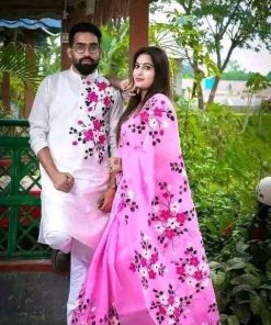 New Hand Printed Exclusive Design Combo Couple Set saree and panjabi for Men & Women