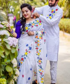 New Hand Printed Exclusive Design Combo Couple Set saree and punjabi for Men & Women