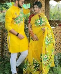New Hand Printed Exclusive Design Combo Couple Set saree and panjabi for Men & Women