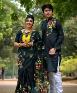 New Hand Printed Exclusive Design Combo Couple Set saree and panjabi for Men & Women