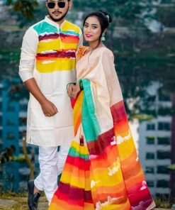 New Hand Printed Exclusive Design Combo Couple Set saree and punjabi for Men & Women