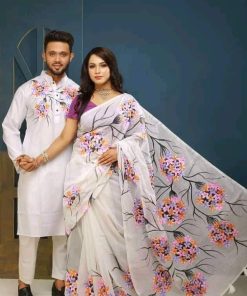New Hand Printed Exclusive Design Combo Couple Set saree and punjabi for Men & Women