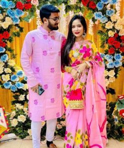 New Hand Printed Exclusive Design Combo Couple Set saree and panjabi for Men & Women