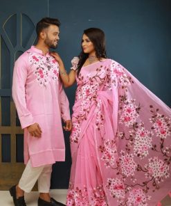 New Hand Printed Exclusive Design Combo Couple Set saree and punjabi for Men & Women