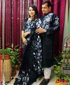 New Hand Printed Exclusive Design Combo Couple Set saree and punjabi for Men & Women