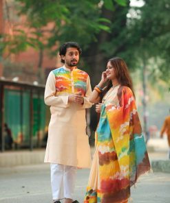 New Hand Printed Exclusive Design Combo Couple Set saree and punjabi for Men & Women