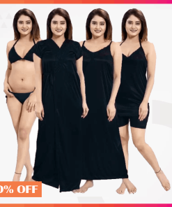 6 part Indian Short pants Nighty Black