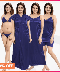 6 part Indian Short pants Nighty Deep Blue