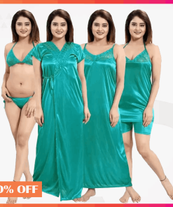 6 part Indian Short pants Nighty Green