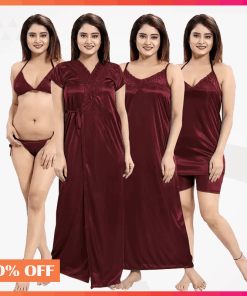 6 part Indian Short pants Nighty Maroon