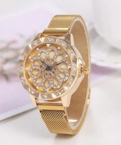 Explosive Creative Rotating Dial Ladies Watch Lazy Magnet Buckle Quartz Watch(Golden)