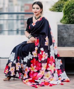 চান্দেরি সিল্ক কাঠ গোলাপ শাড়ি